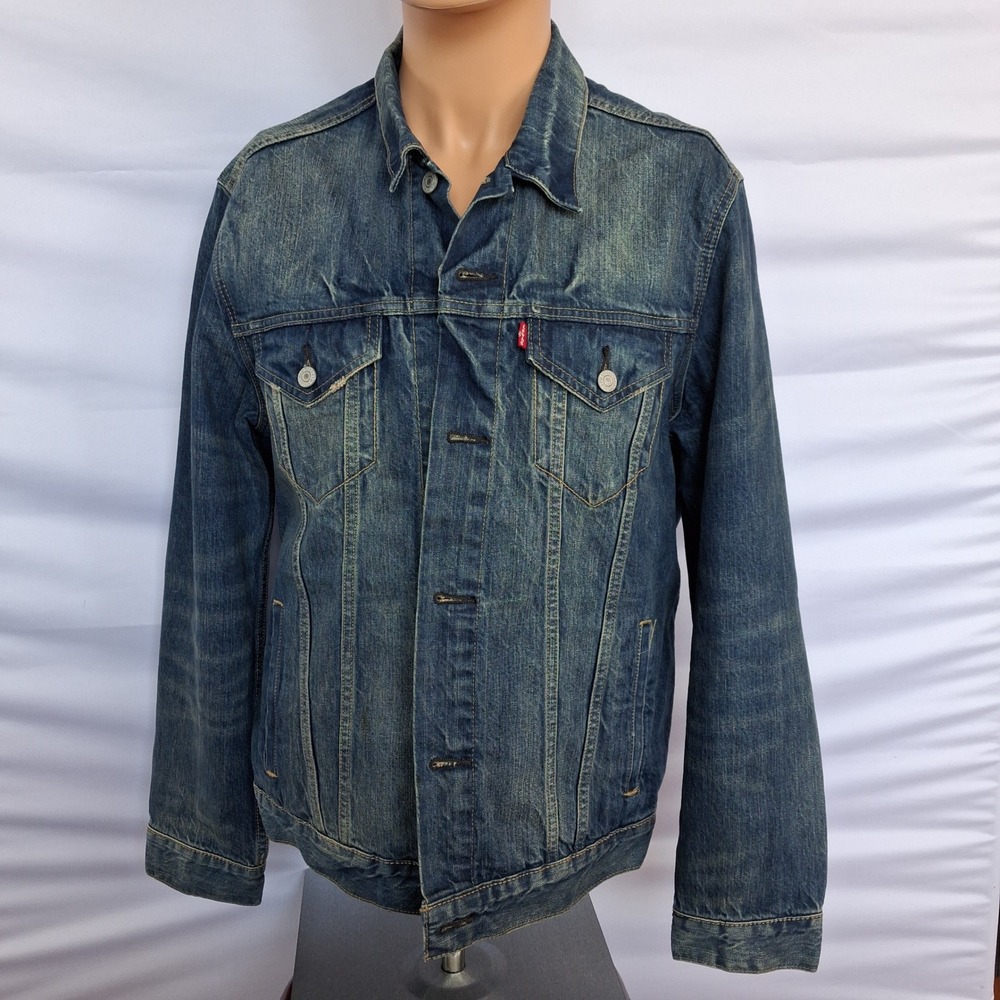 Levis Mens Denim Trucker Jacket Medium Wash Blue Jean Jacket Size M